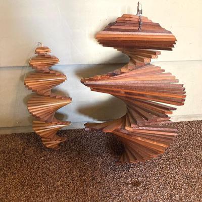 LOT 68: Decorative Vintage Wood Spinners, Carved Parrots and Metal Chimes