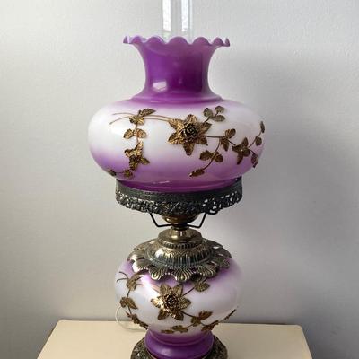 LOT 70: Stunning Vintage Gone with the Wind Hurricane Lamp