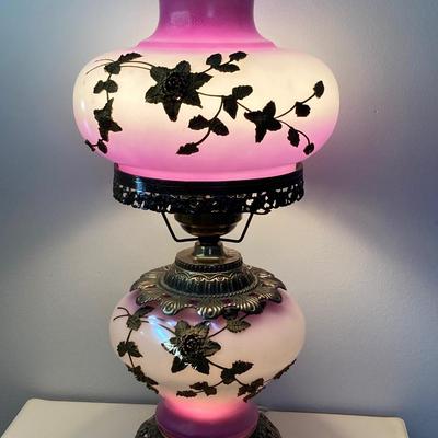 LOT 70: Stunning Vintage Gone with the Wind Hurricane Lamp