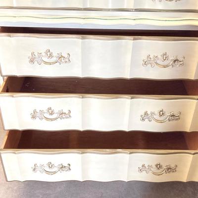 LOT 72: Vintage Bassett Furniture Industries, Inc. Five Piece Deauville White Provincial Bedroom Set