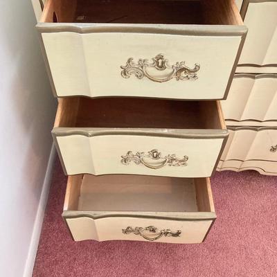 LOT 72: Vintage Bassett Furniture Industries, Inc. Five Piece Deauville White Provincial Bedroom Set