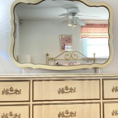 LOT 72: Vintage Bassett Furniture Industries, Inc. Five Piece Deauville White Provincial Bedroom Set