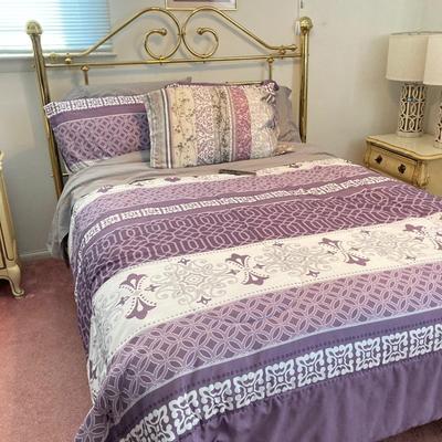 LOT 73: Brass Headboard and Mattress Firm Adjustable Bed Frame with Comforter