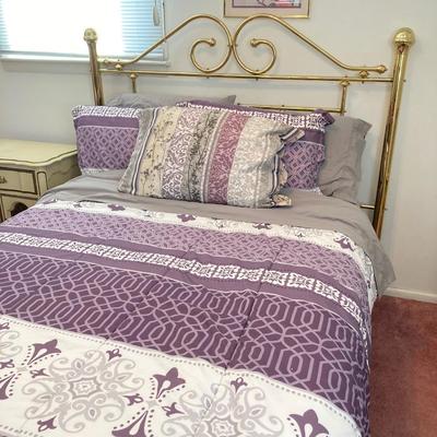 LOT 73: Brass Headboard and Mattress Firm Adjustable Bed Frame with Comforter