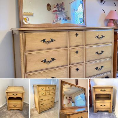 LOT 74: Vintage Five Piece Parchment Bedroom Set