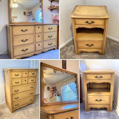 LOT 74: Vintage Five Piece Parchment Bedroom Set