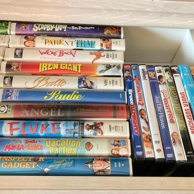 LOT 77: JVC VHS Video Cassette Recorder Player Model No HR-VP48U and Collection of Tapes and CDs