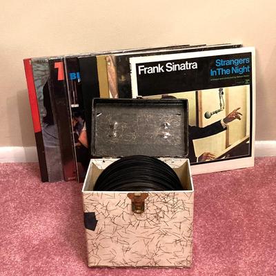 LOT 78: Vintage Vinyl - Albums, Record Holder and 45s (Frank Sinatra, Beatles, Rolling Stones and More