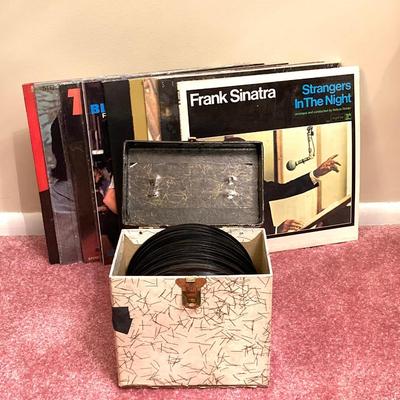 LOT 78: Vintage Vinyl - Albums, Record Holder and 45s (Frank Sinatra, Beatles, Rolling Stones and More