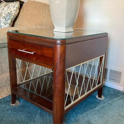 LOT 79: Wooden Side Table with Table Lamp