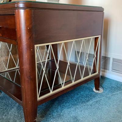 LOT 79: Wooden Side Table with Table Lamp