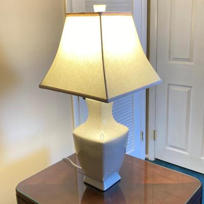 LOT 79: Wooden Side Table with Table Lamp