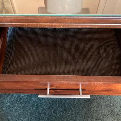 LOT 79: Wooden Side Table with Table Lamp