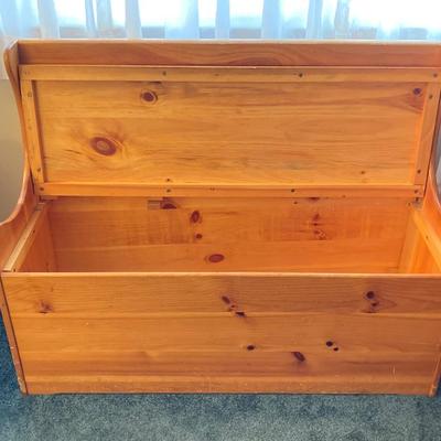 LOT 80: Stained Pine Wood Bench with Storage Base