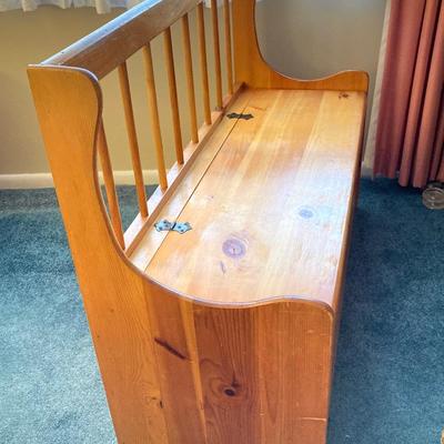 LOT 80: Stained Pine Wood Bench with Storage Base