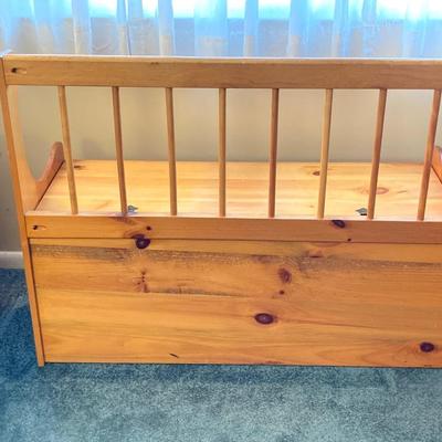 LOT 80: Stained Pine Wood Bench with Storage Base