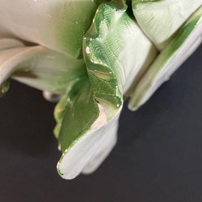 LOT 81: Vintage Pair of Made in Italy Capodimonte White Rose Candlestick Holders