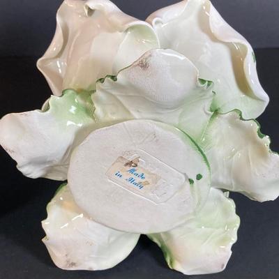 LOT 81: Vintage Pair of Made in Italy Capodimonte White Rose Candlestick Holders