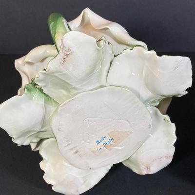 LOT 81: Vintage Pair of Made in Italy Capodimonte White Rose Candlestick Holders