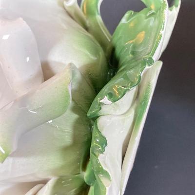 LOT 81: Vintage Pair of Made in Italy Capodimonte White Rose Candlestick Holders