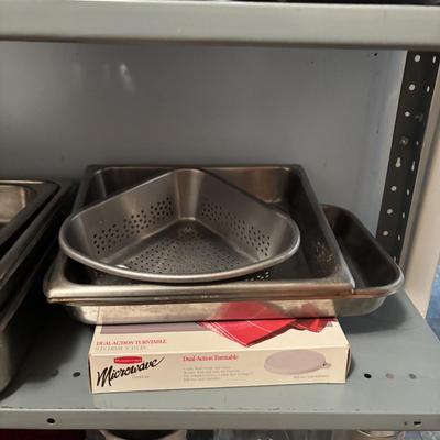 LOT 84: Pantry Shelf Lot: Rubbermaid, Tupperware, Metal Bowls, Stainless Steel Buffet/Serving Trays & More