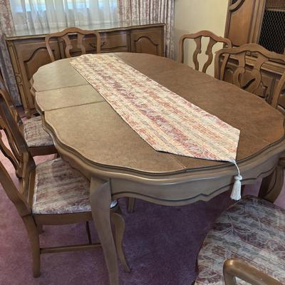 LOT 87: Vintage Dining Room Set: Table w/6 Chairs China Cabinet & Buffet/Server