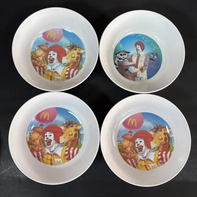 LOT 91: McDonalds Plates & Bowls, Ronald, Big Mac & Grimace Glasses, 1993 Child's Ronald McDonald Spoon & Grimace Fork Set