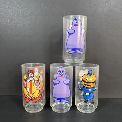 LOT 91: McDonalds Plates & Bowls, Ronald, Big Mac & Grimace Glasses, 1993 Child's Ronald McDonald Spoon & Grimace Fork Set