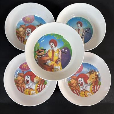 LOT 91: McDonalds Plates & Bowls, Ronald, Big Mac & Grimace Glasses, 1993 Child's Ronald McDonald Spoon & Grimace Fork Set