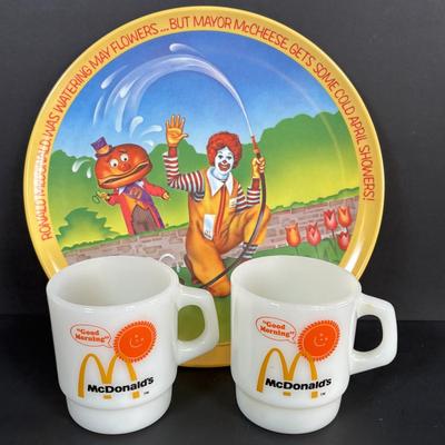LOT 92: McDonalds Anchor Hocking Fire King Mugs, 1984 Olympic Glass Mugs, 1996 Atlanta Olympic Plates & the Four Seasons Plates