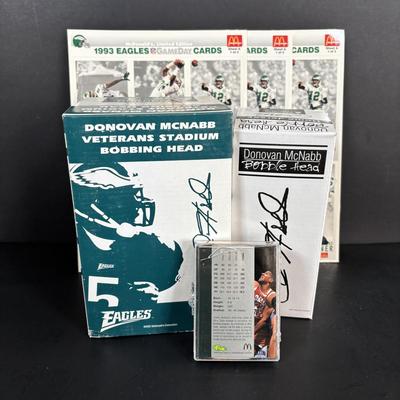 LOT 93: McDonalds 1993 Limited Edition Eagles Game Day Cards - 3 Complete Sets, Donovan McNabb Bobble Heads & More
