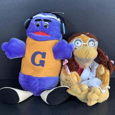 LOT 95: Vintage Grimace & Early Birdie Plush Toys along with McDonalds Plates