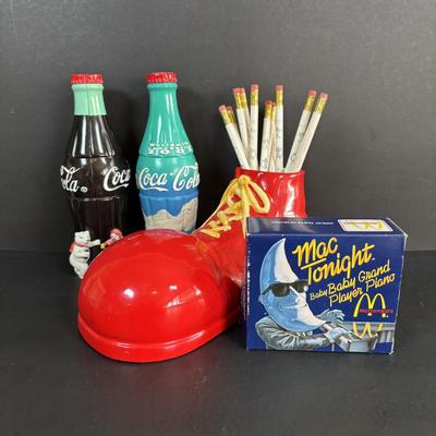 LOT 96: RARE Ronald McDonald's Red Shoe Ceramic Planter, 1988 Mac Tonight Piano, 2000 & 2002 Worldwide Convention Hinged...