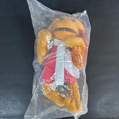 LOT 98: UNOPENED! VINTAGE Ronald McDonald & Early Birdie Plush Toys, French Fry Tote Bag along with a Ronald McDonald Digital Watch