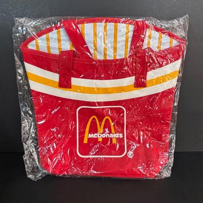 LOT 98: UNOPENED! VINTAGE Ronald McDonald & Early Birdie Plush Toys, French Fry Tote Bag along with a Ronald McDonald Digital Watch