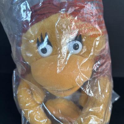 LOT 98: UNOPENED! VINTAGE Ronald McDonald & Early Birdie Plush Toys, French Fry Tote Bag along with a Ronald McDonald Digital Watch