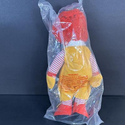 LOT 98: UNOPENED! VINTAGE Ronald McDonald & Early Birdie Plush Toys, French Fry Tote Bag along with a Ronald McDonald Digital Watch