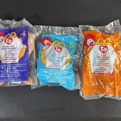 LOT 100: NIP McDonalds Happy Meal Toys: Betty Spaghetty-Complete set of 4 & 1999 Ty Teenie Beanie Babies Complete Set of 12