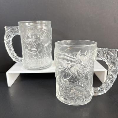 LOT 101: Vintage McDonalds DC Batman Forever 3D Mugs (2-complete sets) & McDonalds McSpoon Coffee Stirrer/Spoon Swizzle Stick