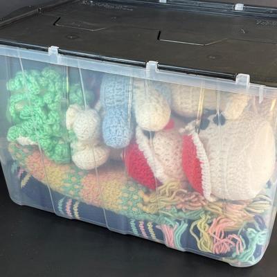 LOT 102: Collection of Hand Crocheted Dolls, Snowmen and 2-Baby Afgans