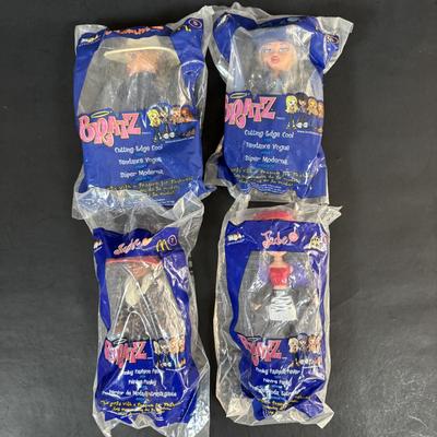 LOT 108: New in Package McDonalds Happy Meal Toys: Complete 2002 Bratz Dolls 1-8 along w/2000 Ty Teenie Beanie Babies Complete Set of 18