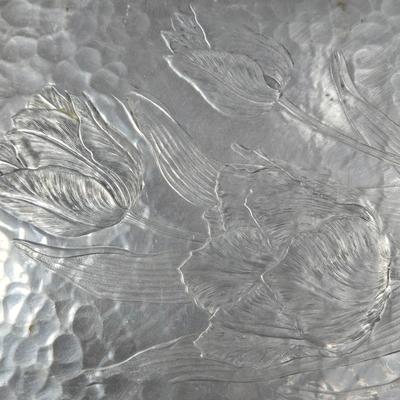 LOT 111: Oversized Centerpiece Champagne Glasses, Silver Trays, Zens Glass Canister Set, Hand Wrought Creations by Rodney Kent Trays...