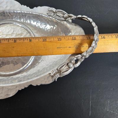 LOT 111: Oversized Centerpiece Champagne Glasses, Silver Trays, Zens Glass Canister Set, Hand Wrought Creations by Rodney Kent Trays...