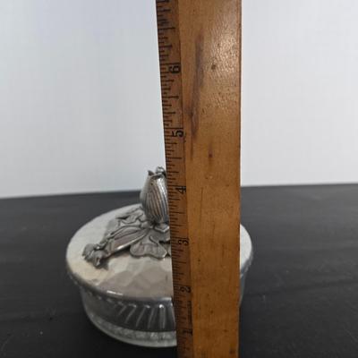 LOT 111: Oversized Centerpiece Champagne Glasses, Silver Trays, Zens Glass Canister Set, Hand Wrought Creations by Rodney Kent Trays...