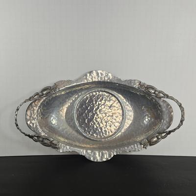 LOT 111: Oversized Centerpiece Champagne Glasses, Silver Trays, Zens Glass Canister Set, Hand Wrought Creations by Rodney Kent Trays...