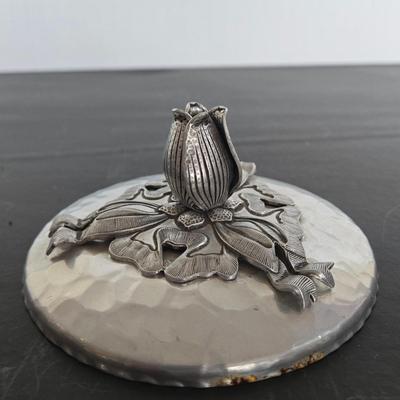 LOT 111: Oversized Centerpiece Champagne Glasses, Silver Trays, Zens Glass Canister Set, Hand Wrought Creations by Rodney Kent Trays...