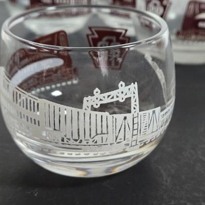 LOT 112: Crystal Wine Decanter, Vintage 1950s Pennsylvania Railroad GG1 Roly Poly Glasses, Schmitt Sohne Liqueur Glasses, Lo Ball...