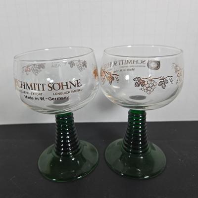 LOT 112: Crystal Wine Decanter, Vintage 1950s Pennsylvania Railroad GG1 Roly Poly Glasses, Schmitt Sohne Liqueur Glasses, Lo Ball...