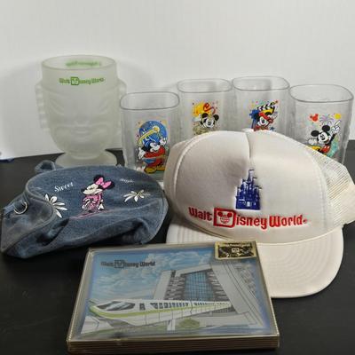 LOT 114: Set of WDW "100 Years of Magic" Glasses, Vintage WDW Polynesian Village Glass, 1970s Vintage WDW Glass Dish, Vintage...