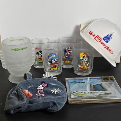 LOT 114: Set of WDW "100 Years of Magic" Glasses, Vintage WDW Polynesian Village Glass, 1970s Vintage WDW Glass Dish, Vintage...